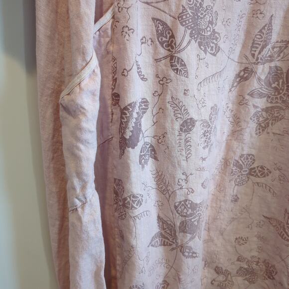 Blue Fish Pink 100% Linen Cocoon Le Jardin Dress in Vintage Petal Dress One Size - Picture 3 of 6